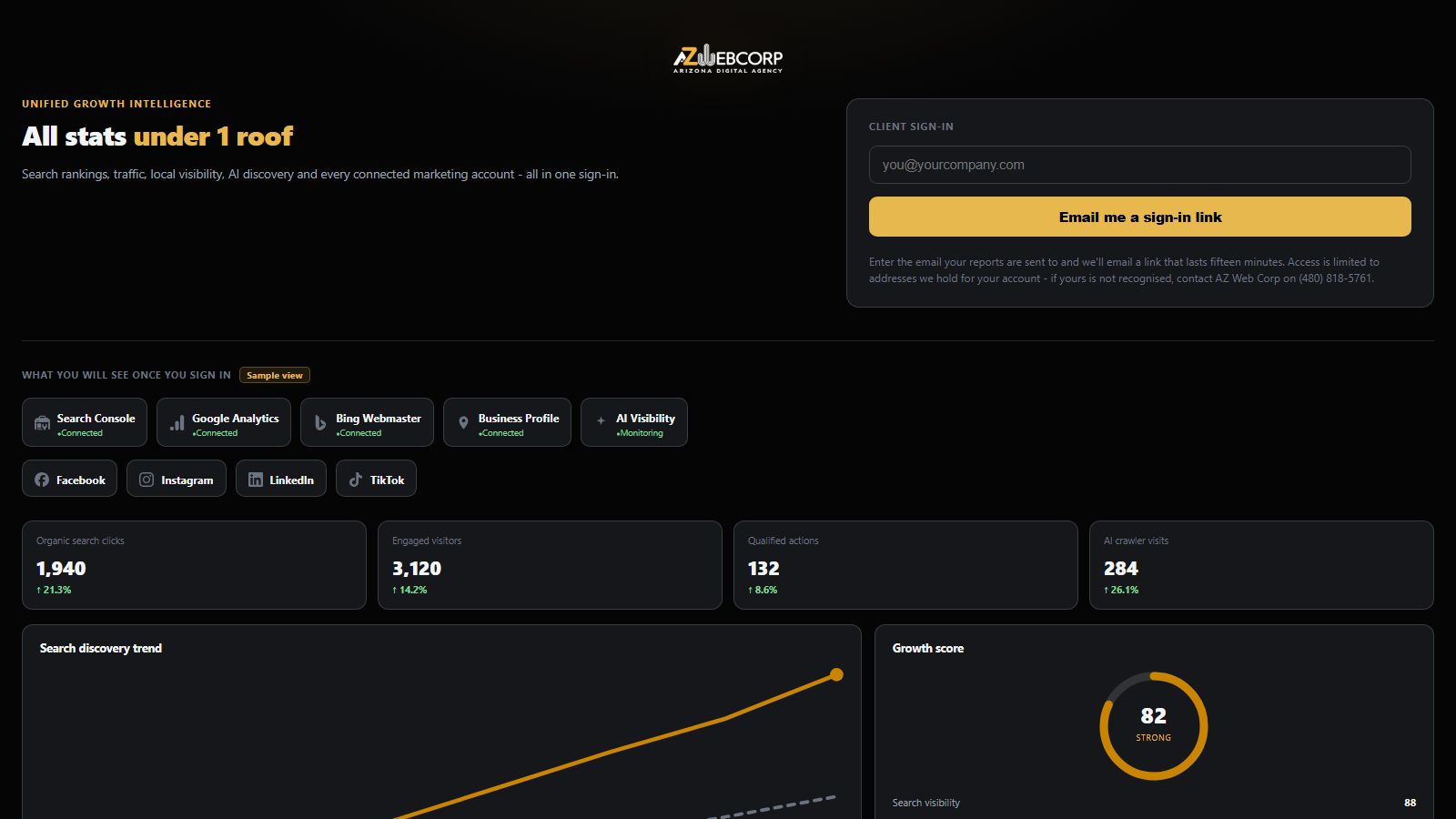 AZWebCorp client reporting portal sign-in screen